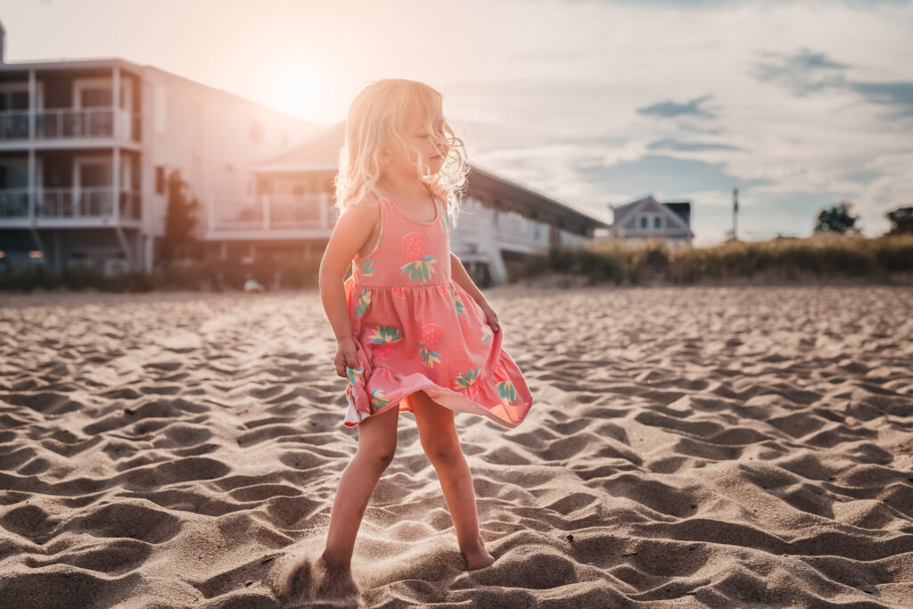 girl on beach at sunset