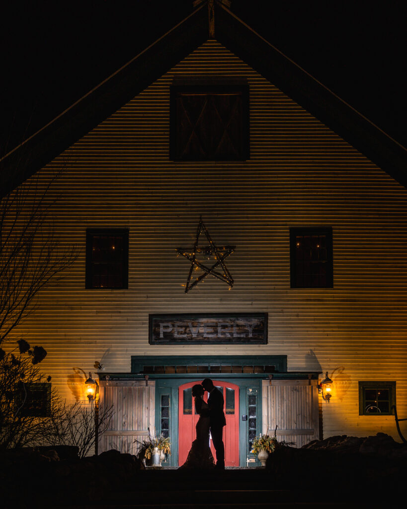 The Barn on the Pemi night wedding photo