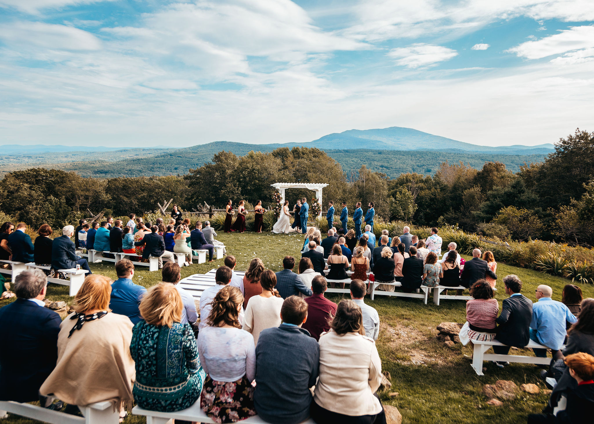 Panoramic view of wedding at Cobb Hill Estate in Harrisville NH by Lisa Smith Photography