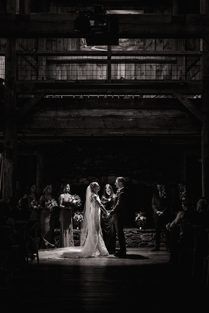 dark and moody ceremony at the Barn on the Pemi