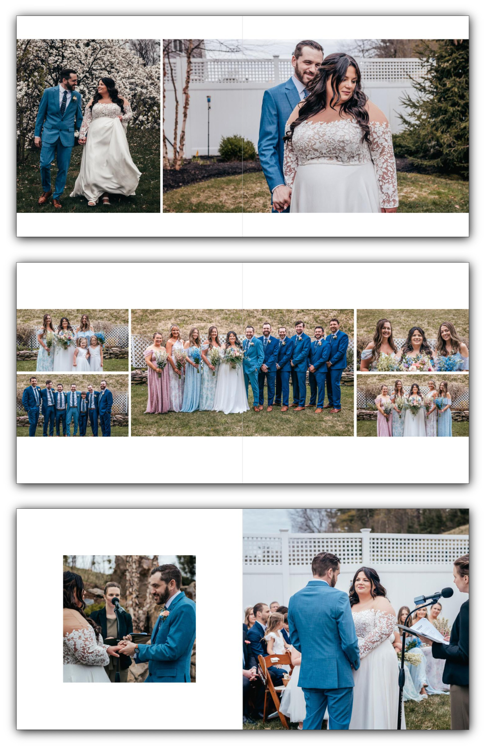 Wedding album spreads for spring wedding at the Bedford Village Inn
